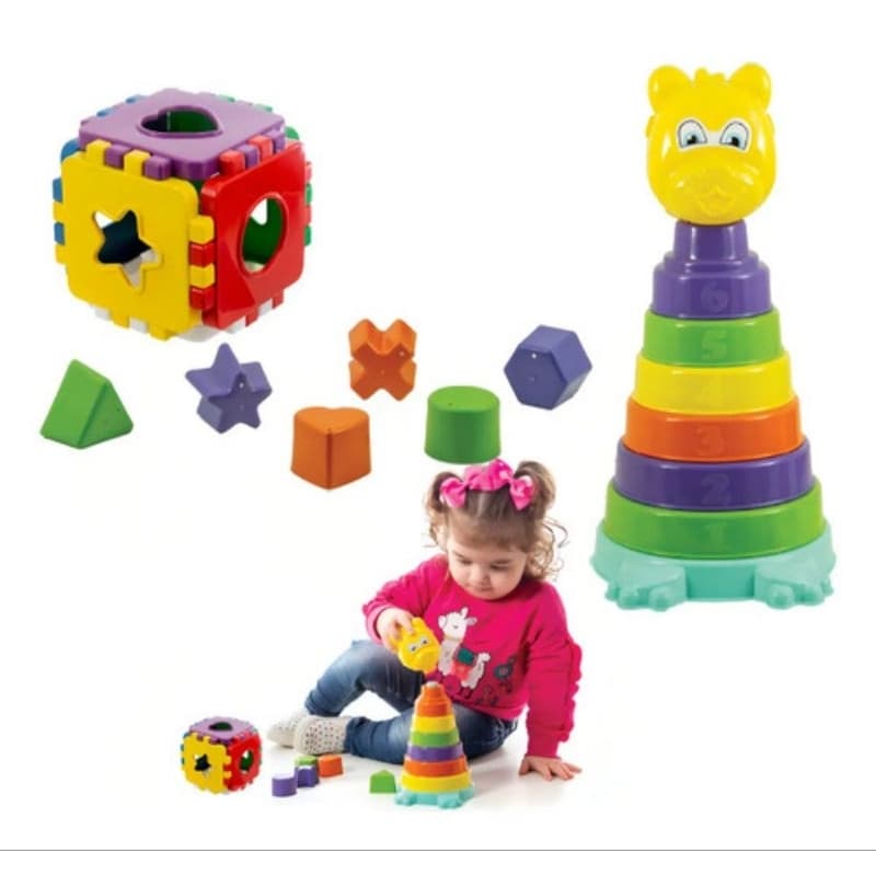 Brinquedo Educativo Urso + Cubo Didatico Encaixa Monta Desmonta Kendy BQ9318S