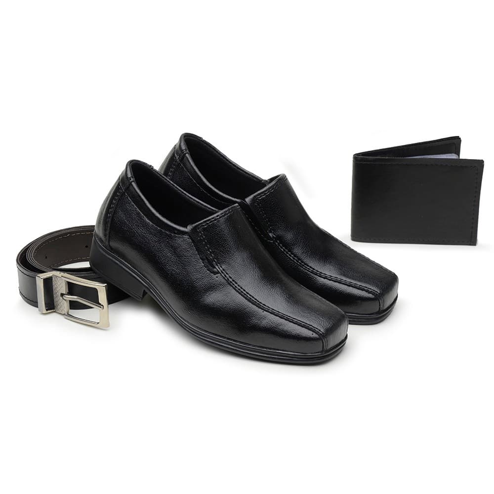 Kit Sapato Social Infantil Mocassim SlipOn Preto Casual Confortável + Carteira e Cinto Premium Ótima Qualidade Dia a dia