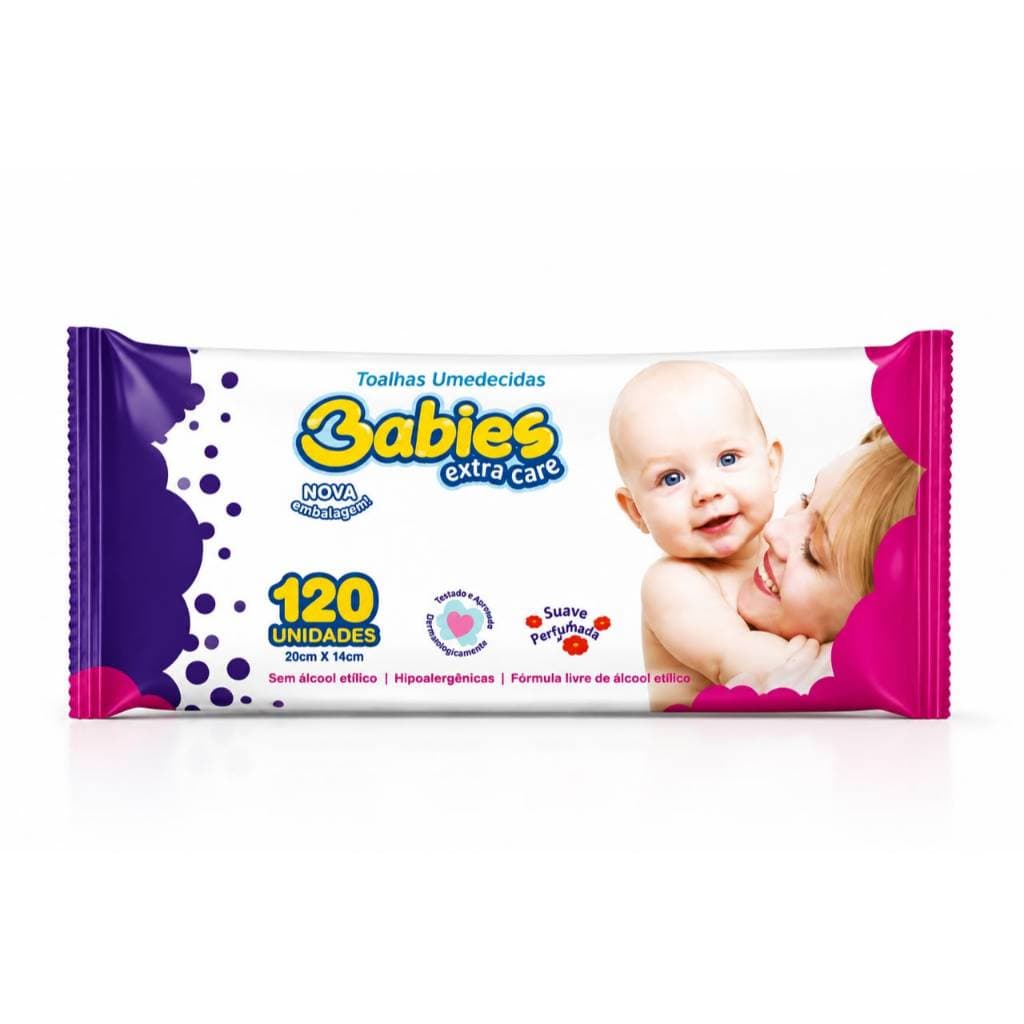 Kit Toalhas Umedecidas Babies 120 Folhas S/ Tampa 98% Água Lenço Umedecido