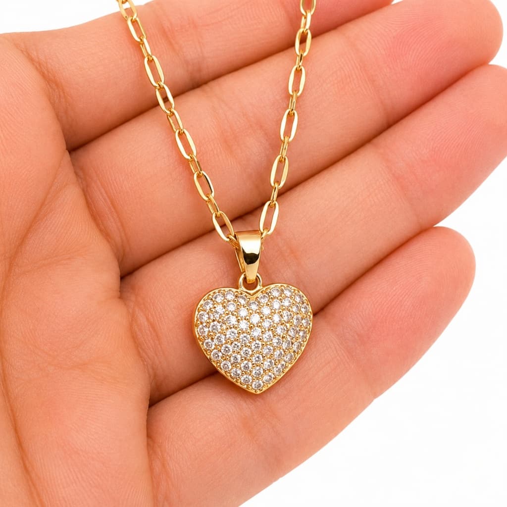Colar Feminino Coração Cravejado Aço Inoxidável 316l
