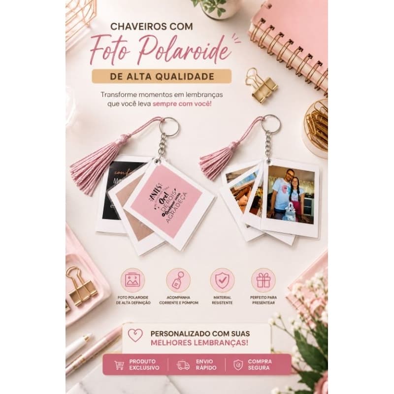 Chaveiro Polaroid Personalizado com  Fotos + Frases | Presente Criativo e Exclusivo ❤️