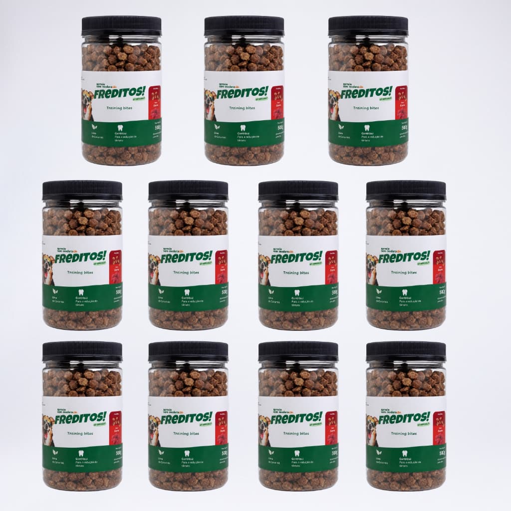 Kit 11 Snacks Freditos Para Cães Petisco Mini Bites Sabor Carne Pote 500g