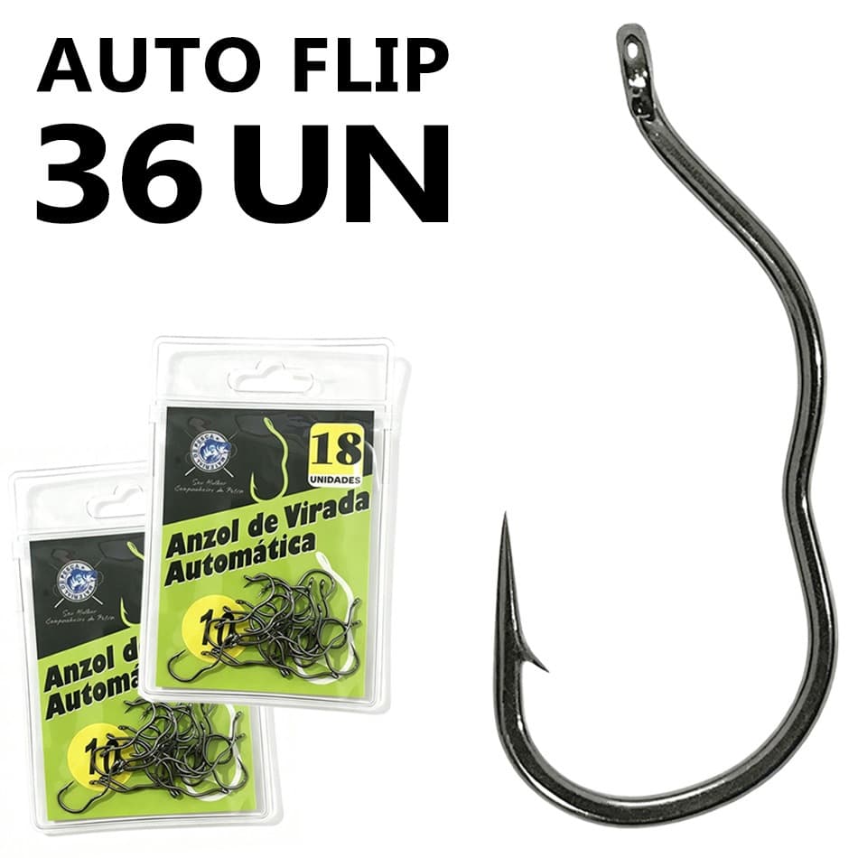 Auto Flip Anzol de Pesca 36 Unid Anzol Automático de Pesca anti-fuga com barba e olhal Aço Carbono