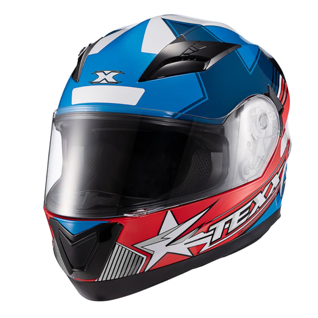 Capacete Texx Strike Superstar Azul Vermelho Branco Brilhante Capacete Integral Esportivo Moto Original