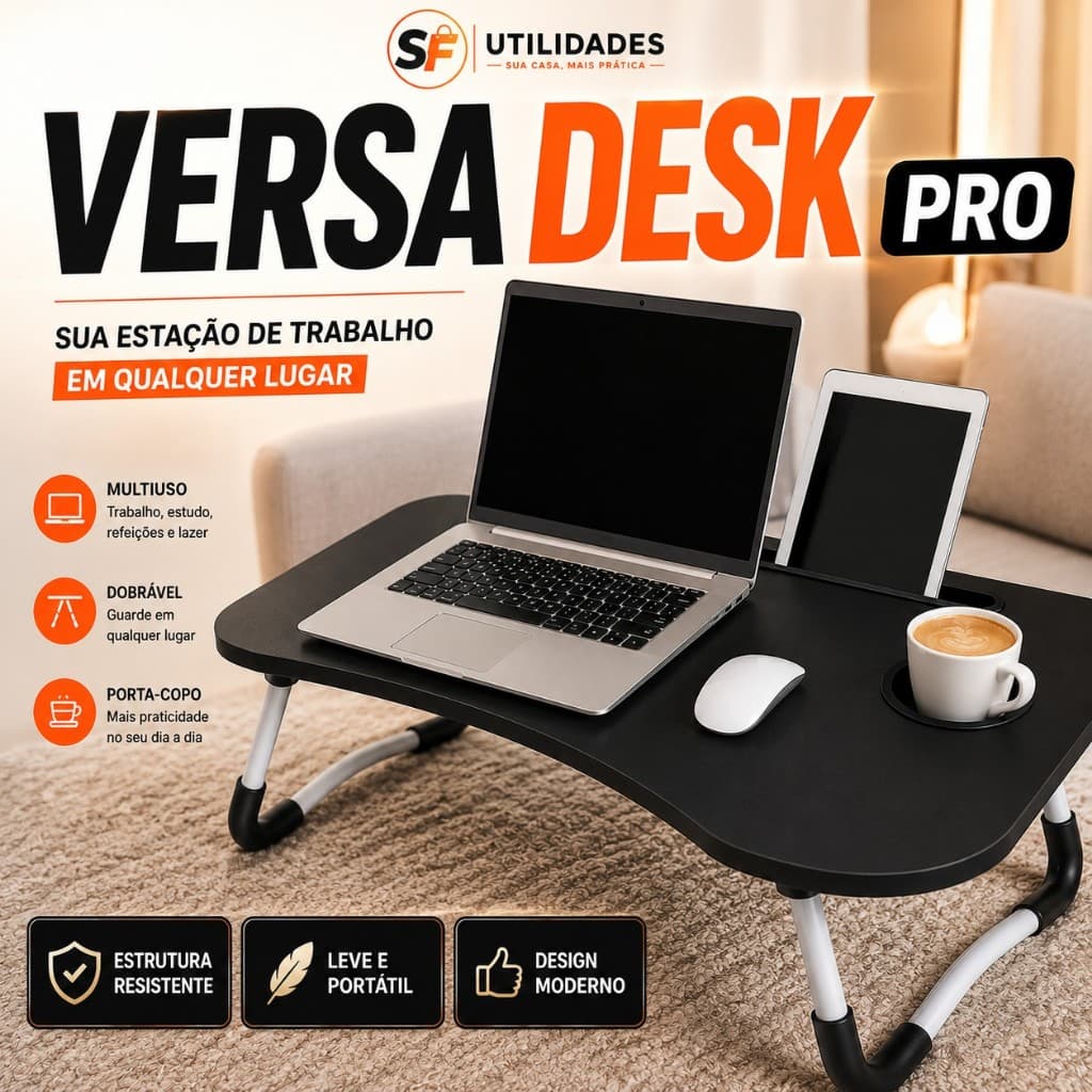 Mesa para Notebook Dobrável VersaDesk Pro Portátil Multiuso Home Office Cama Sofá Estudo
