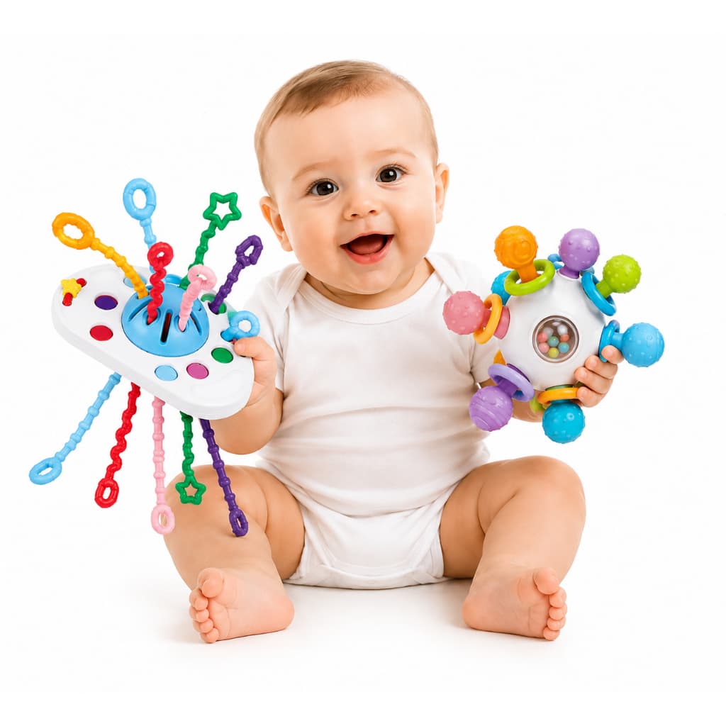 Kit Mordedor Infantil Bebe Dentição BPA FREE Massageador Infantil Chocalho Interativo