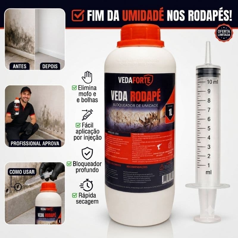 Veda Rodapé Impermeabilizante Anti-Umidade Mofo Paredes 1L