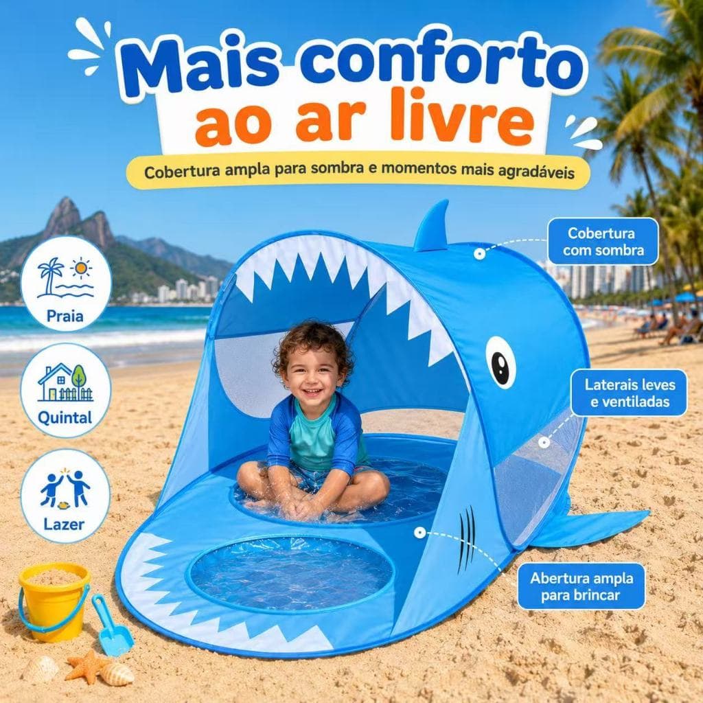 🎉🏖️ Barraca Infantil com Cobertura e 2 Piscininhas | Modelo Dobrável | Perfeita para Praia, Quintal e Lazer