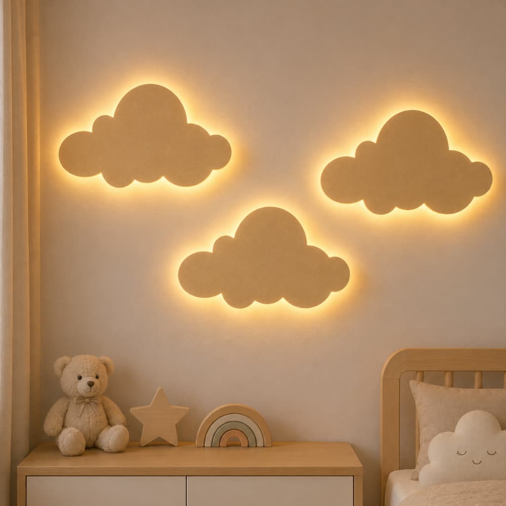 Kit Luminária Nuvem de Led Abajur Decoração Quarto Infantil 3 Nuvens