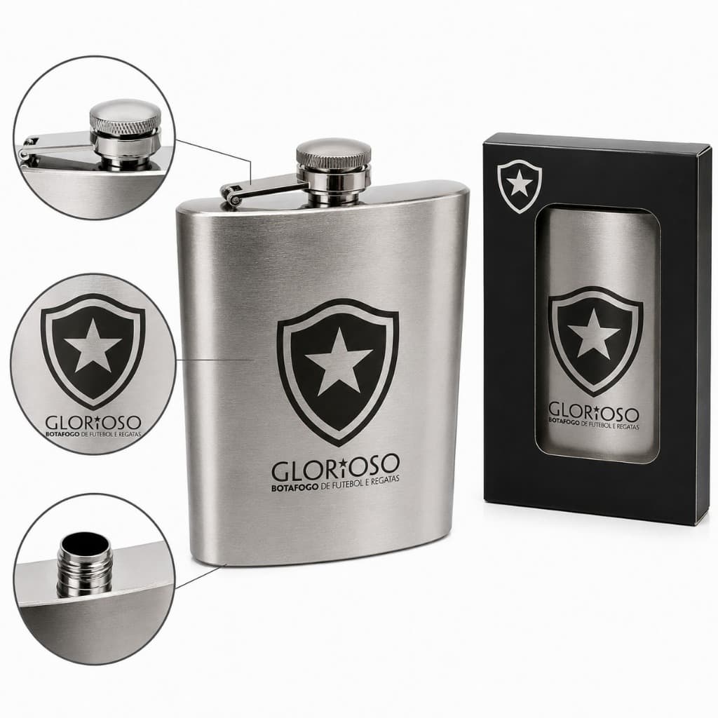 Cantil De Bolso Botafogo 220ml Porta Bebida Aço Inox Oficial