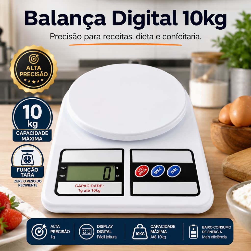 Balança Digital Cozinha 10kg Alta Precisão LCD Eletrônica Peso Alimentos Culinária