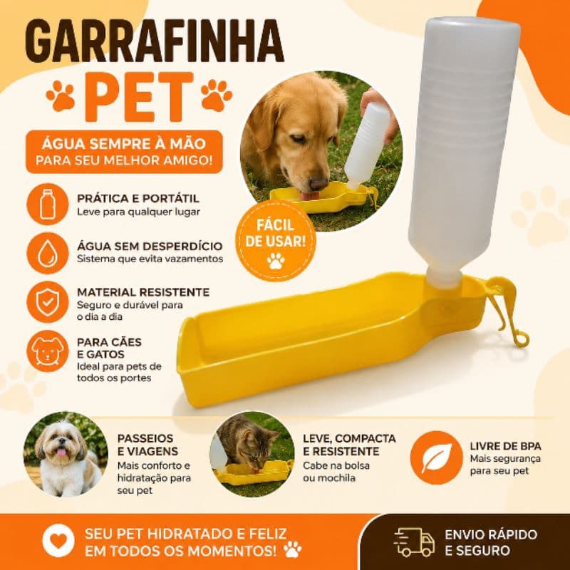 Garrafinha Bebedouro Portátil Para Cachorro e Gato Passeio Pet Leve água para seu pet Forma Prática e confortável