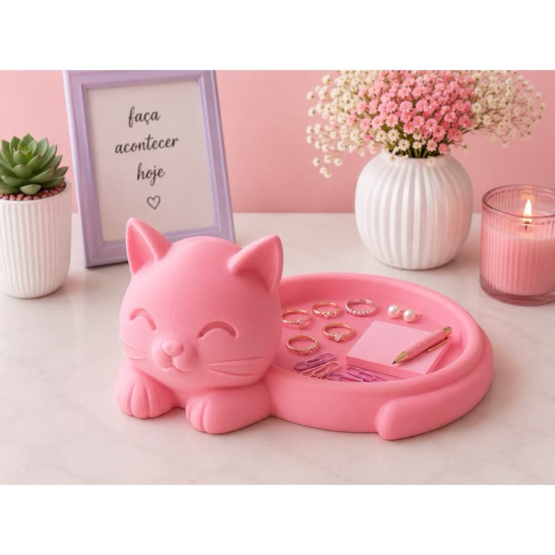 Kit Organizador Gato Porta Objetos +Porta Pincéis  Decorativo | Organizador de Mesa Organizador Gato Pincéis porta treco