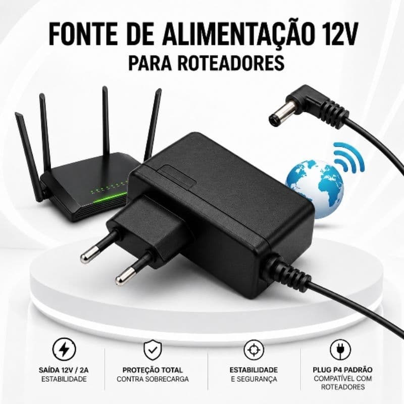 Fonte 12v Para Modem Roteador Huawei AX2S WS7000 Wi-fi 6 Ax1500 ( Cabo de Força / Cabo de Energia / Carregador ) - R1027