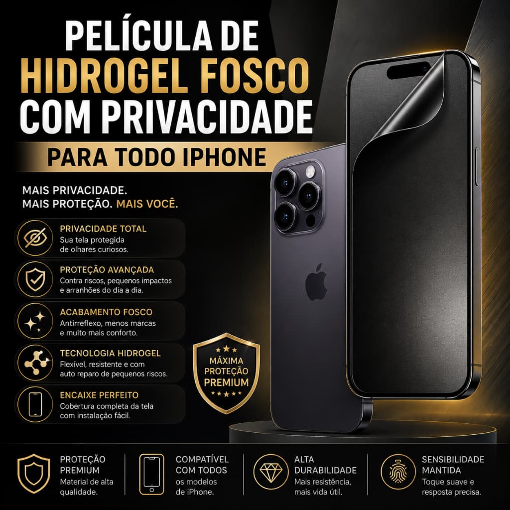 Película Hidrogel Fosca Privacidade iPhone (Todos os Modelos) IPHONE 17 IPHONE 16 IPHONE 15 PRO MAX