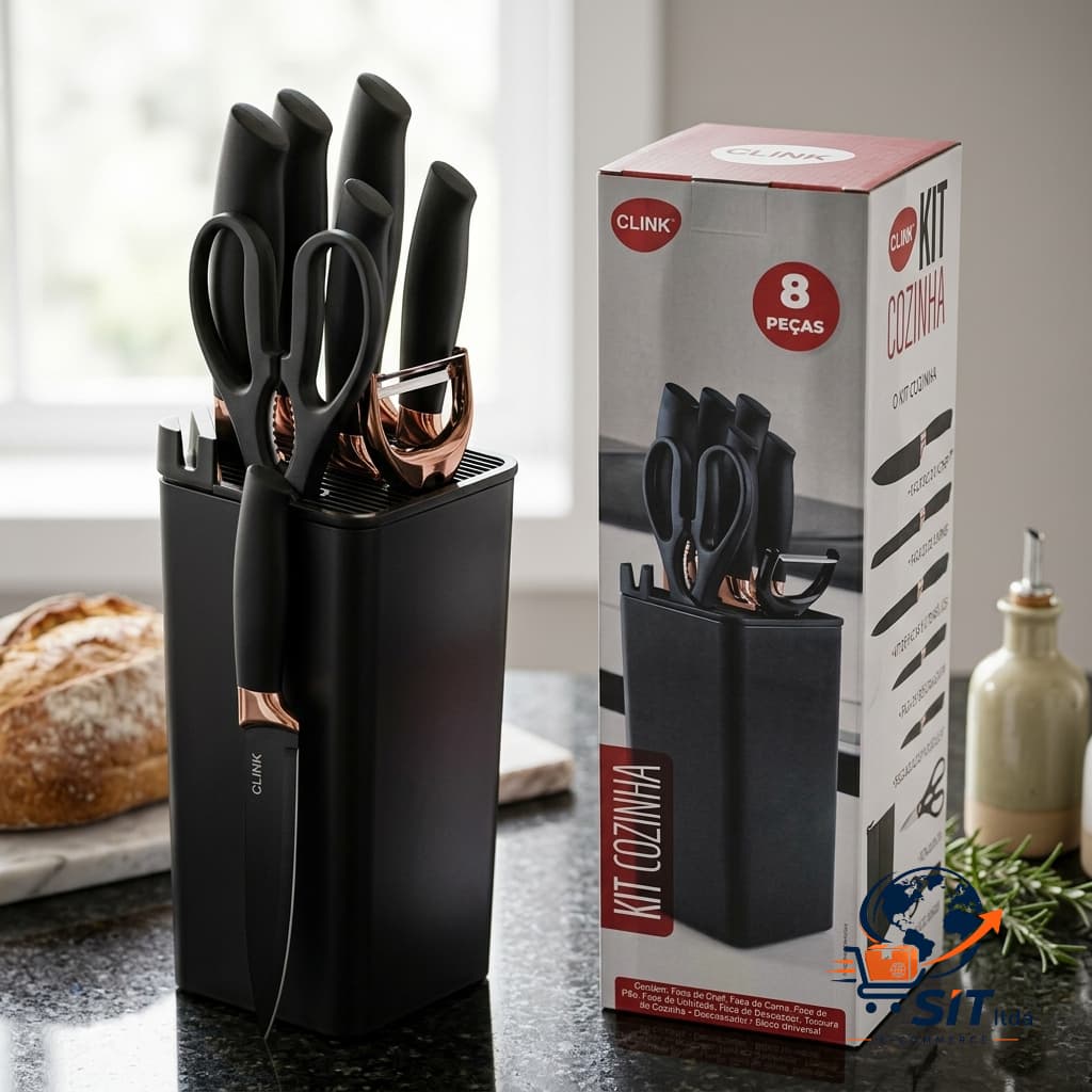 Kit 8 Pcs Cozinha Aco Inox E Plastico Pp 11 Cm X 11 Cm X 27 Cm
