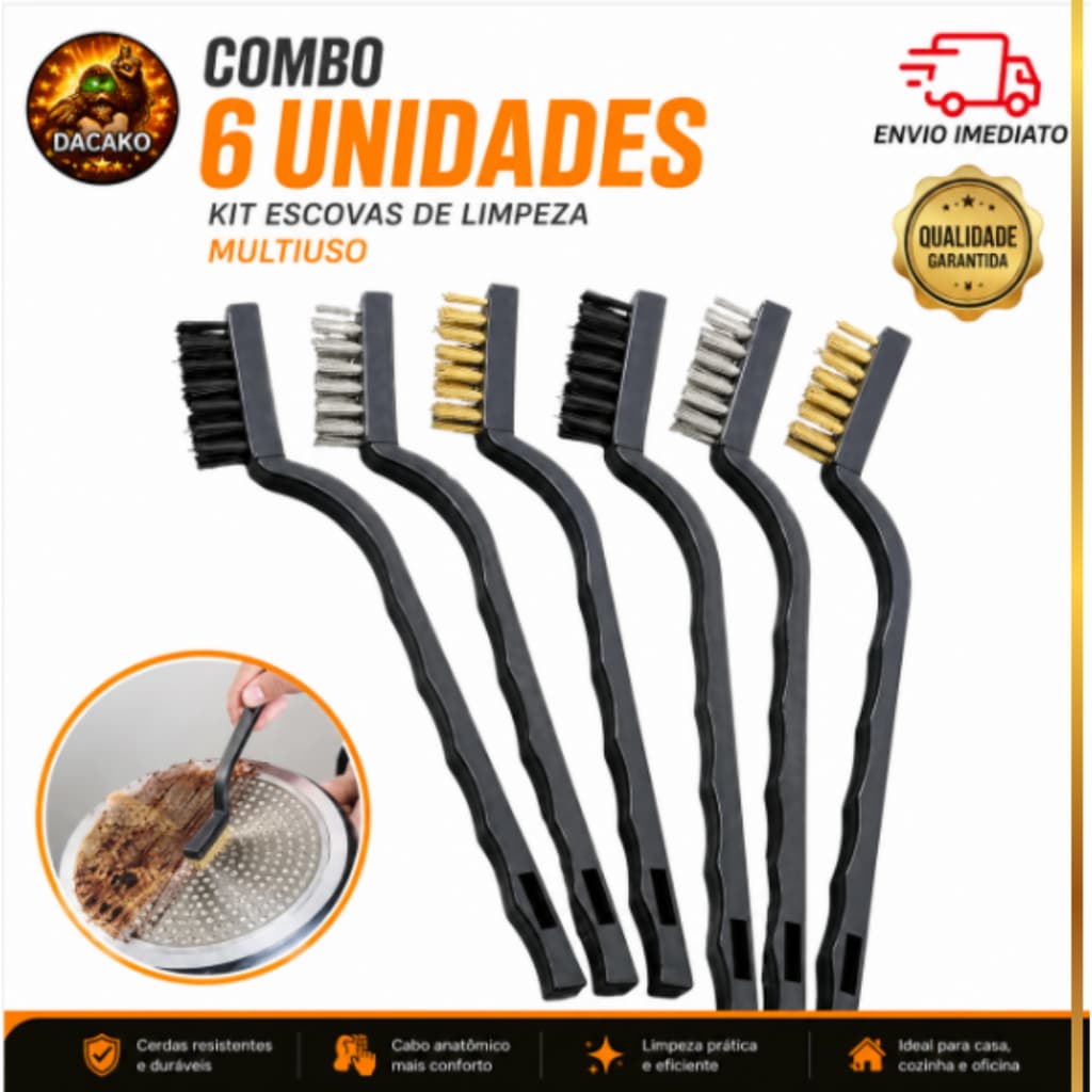 Escova de Limpeza Aço Nylon Latão Multiuso para Limpeza Pesada Ferrugem e Resíduos