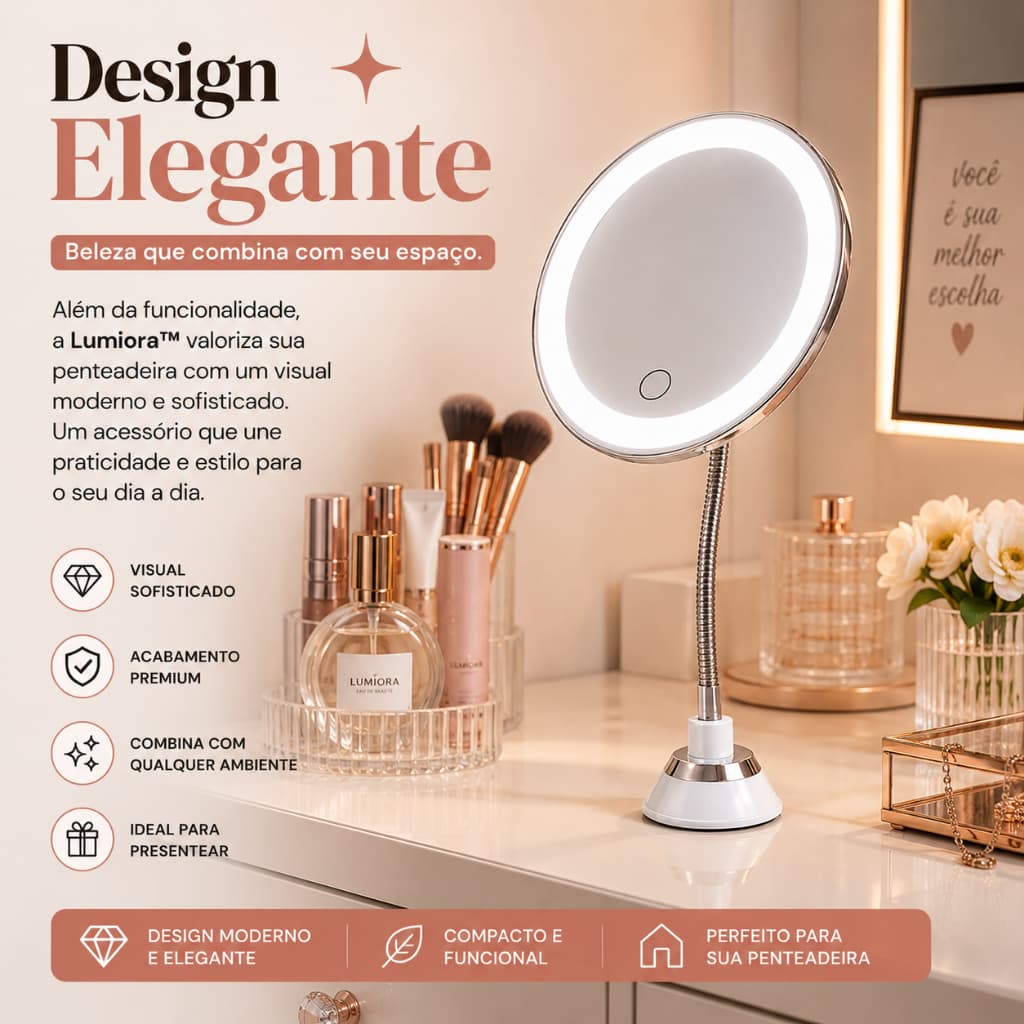 Espelho Mesa Redondo Maquiagem Led Regulável Luz Usb Portátil