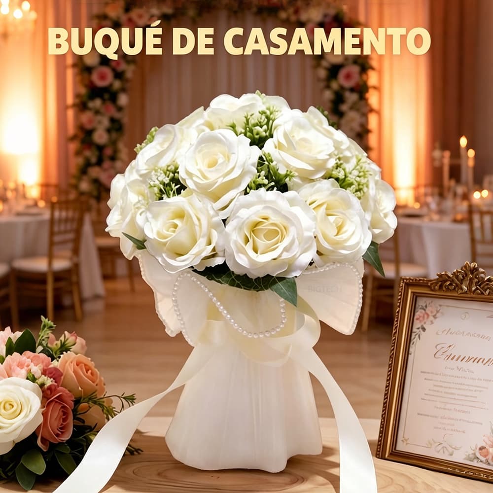 Buquê De Noiva Buquê De Flores Artificiais Para Casamento Com 11 Flores Para Casamentos Civil Ou Religioso