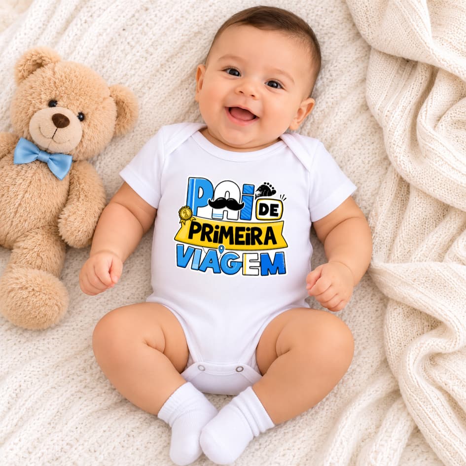 Body Infantil Pai de primeira viagem Estampa Premium Presente Bebê Dia dos Pais