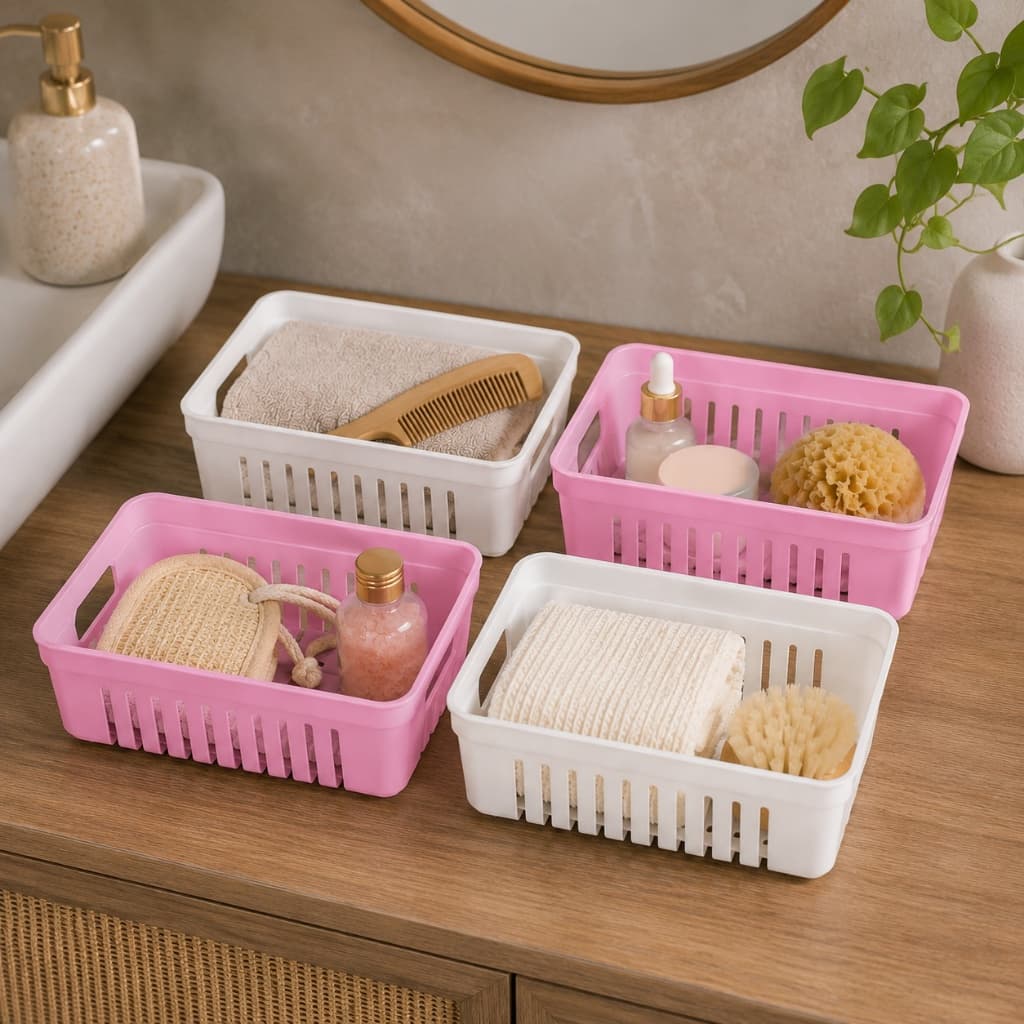 Kit 6 Cesta Organizadora Reforçada com Alça Plástico Resistente Organizador Multiuso