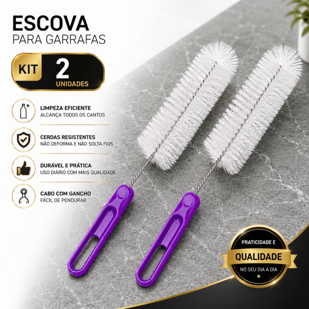 Escova Lava Garrafas Mamadeiras Copos Cabo Longo Multiuso Limpeza Profunda 1 ou 2 unidades
