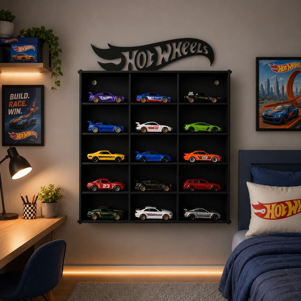 Suporte Carrinho Hotwheels em MDF Para 15 e 25 Carrinhos Expositor de Carrinhos Estante Prateleira de Carrinhos em MDF