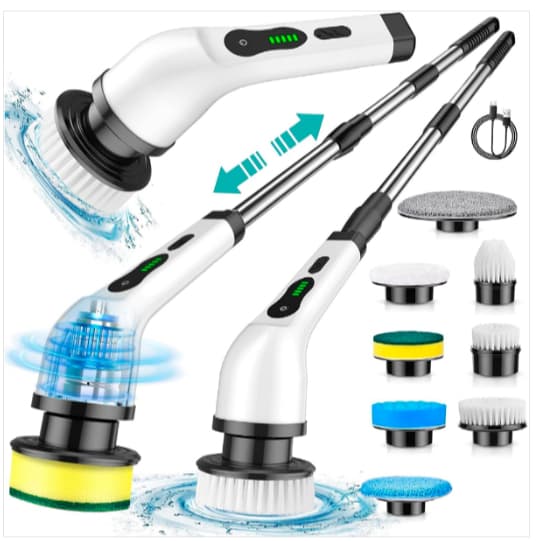 Escova de Limpeza Elétrica Multifuncional JY-8088 9 em 1 Recarregável 25W Sem Fio para Banheiro, Cozinha e Piso