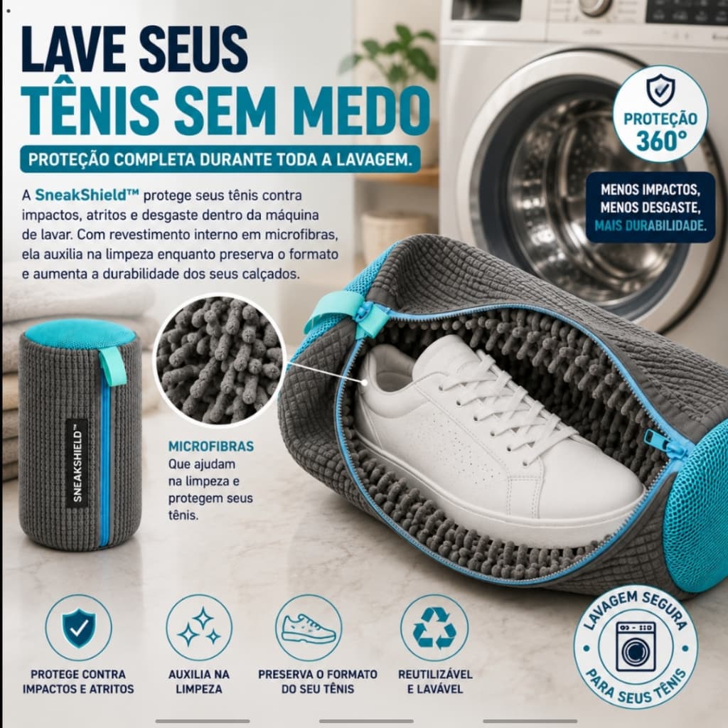 Bolsa para Lavar Tênis SneakShild™ Protetora Reutilizável com Zíper Reforçado para Máquina de Lavar Calçados Delicados