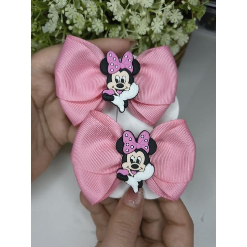 KIT 2 UNIDADES LAÇO INFANTIL MINNIE ROSA 8 CM