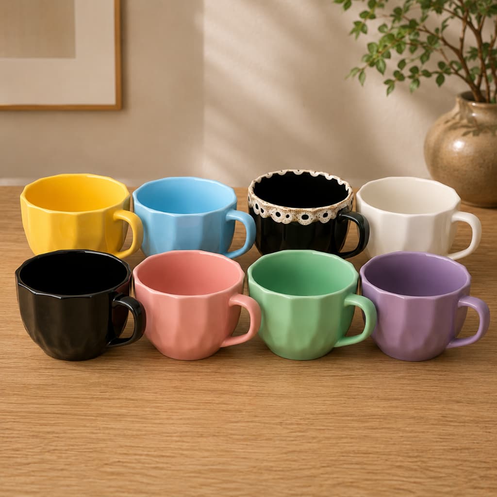 Kit 6 Xícaras De Porcelana Prisma 200ml Chá Café