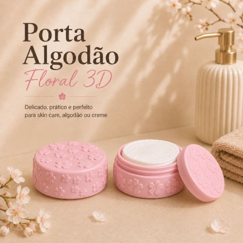 Porta Algodão Floral 3D com Tampa – Organizador para Skincare, Creme e Bolsa