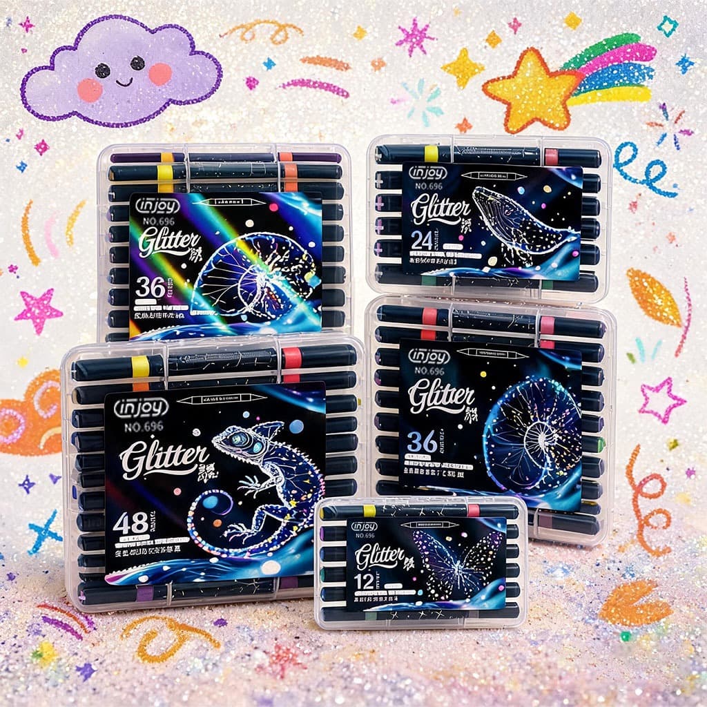 Caneta Dupla Com GlitterMarcadores 6/12/18/24/36CoresVibrantesCanetaDeCabeça Dupla Brilhante GliterArteDesenho estudante