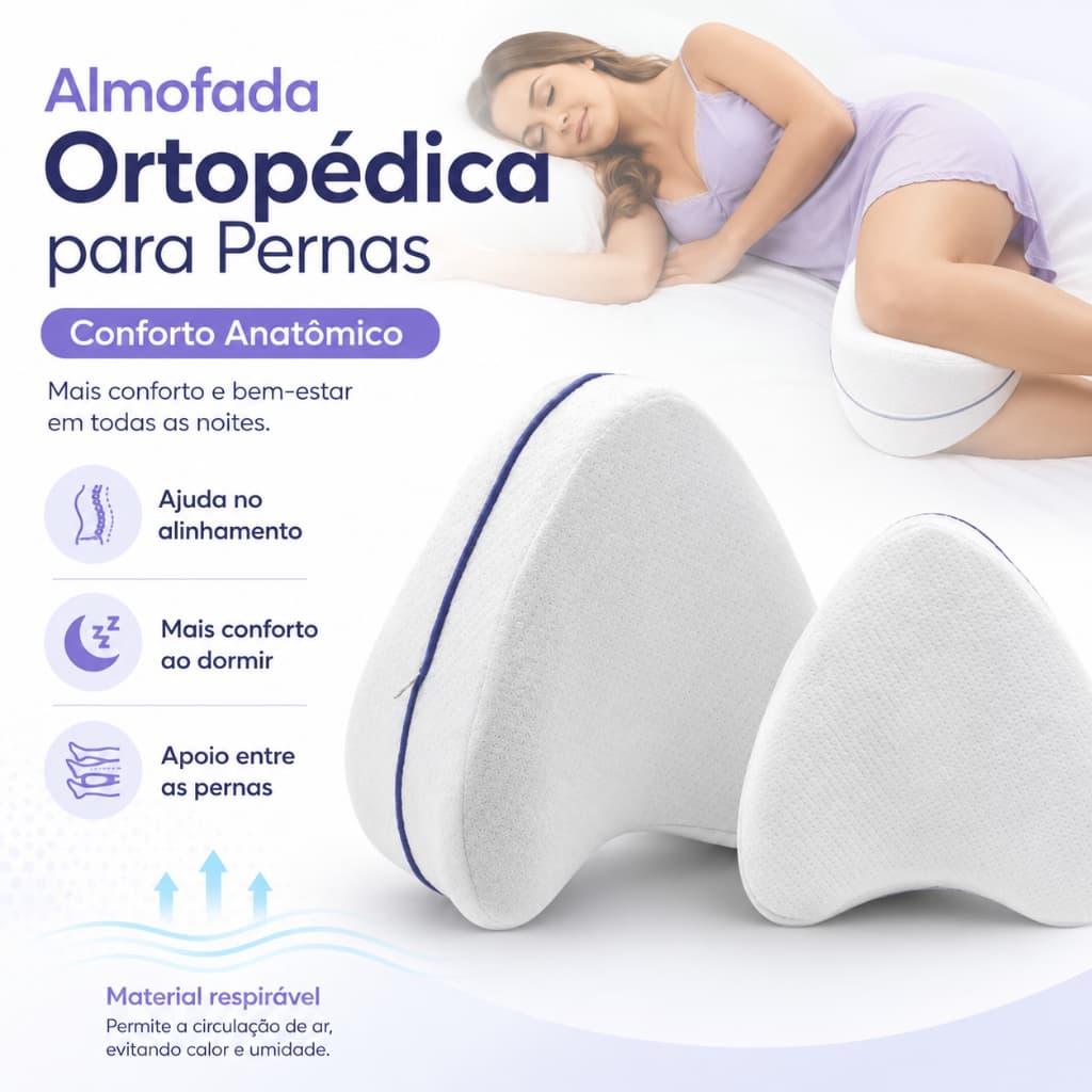 Almofada Ortopédica Entre Pernas e Joelhos Memory Foam Anatômica Respirável para Dormir de Lado