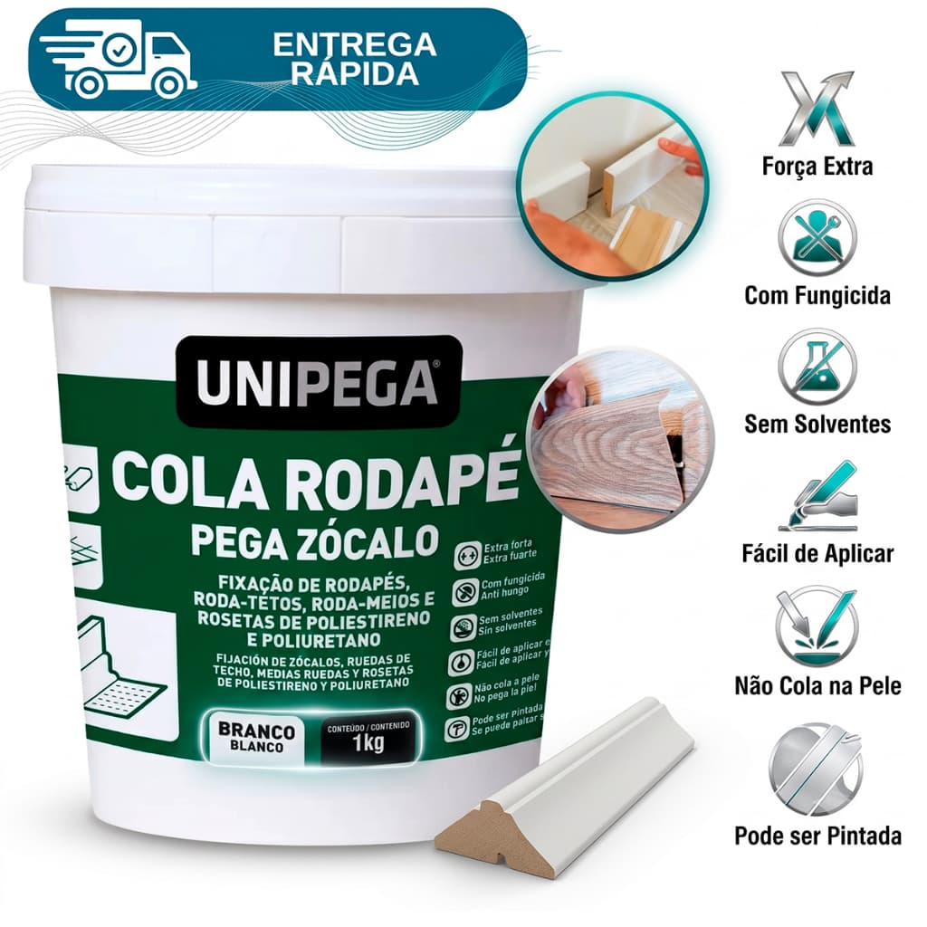 Cola Rodape Adesivo Acrilico Pote 1kg Madeira Mdf Tijolo Azulejo Gesso Plástico Teto Sanca Moldura