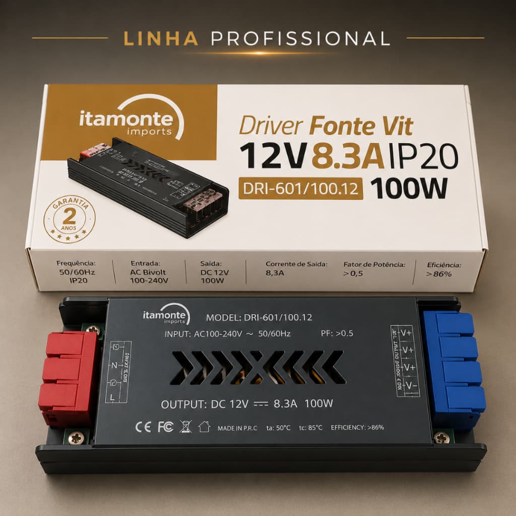 Fonte Driver LED Slim 100W 12V 8,3A Bivolt IP20 Para Fita LED Itamonte