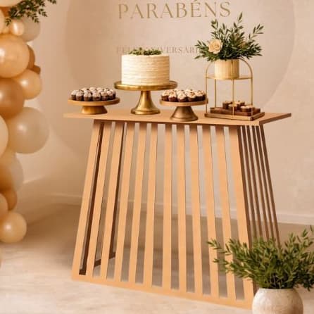 Mesa Ripada Dobrável Decoração de Festa MDF Cru Tampo Removível Fácil Guardar Aniversário Chá bebê