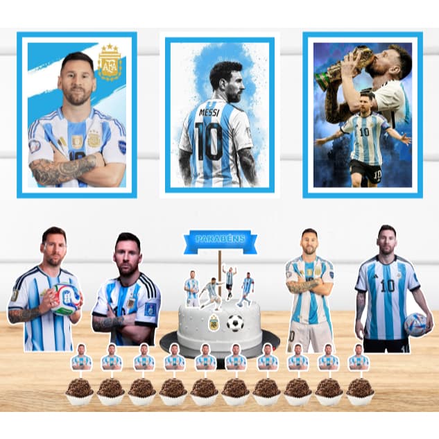 Kit Só um Bolinho - LIONEL MESSI/ FUTEBOL/ ARGENTINA - Kit Festa em casa  - Aniversário, Mêsversário