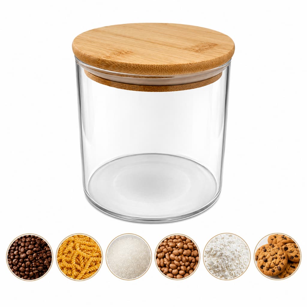 Pote Hermético 800ml Vidro Borossilicato com Tampa de Bambu Vedação para Café Grãos Massas Açúcar Mantimentos