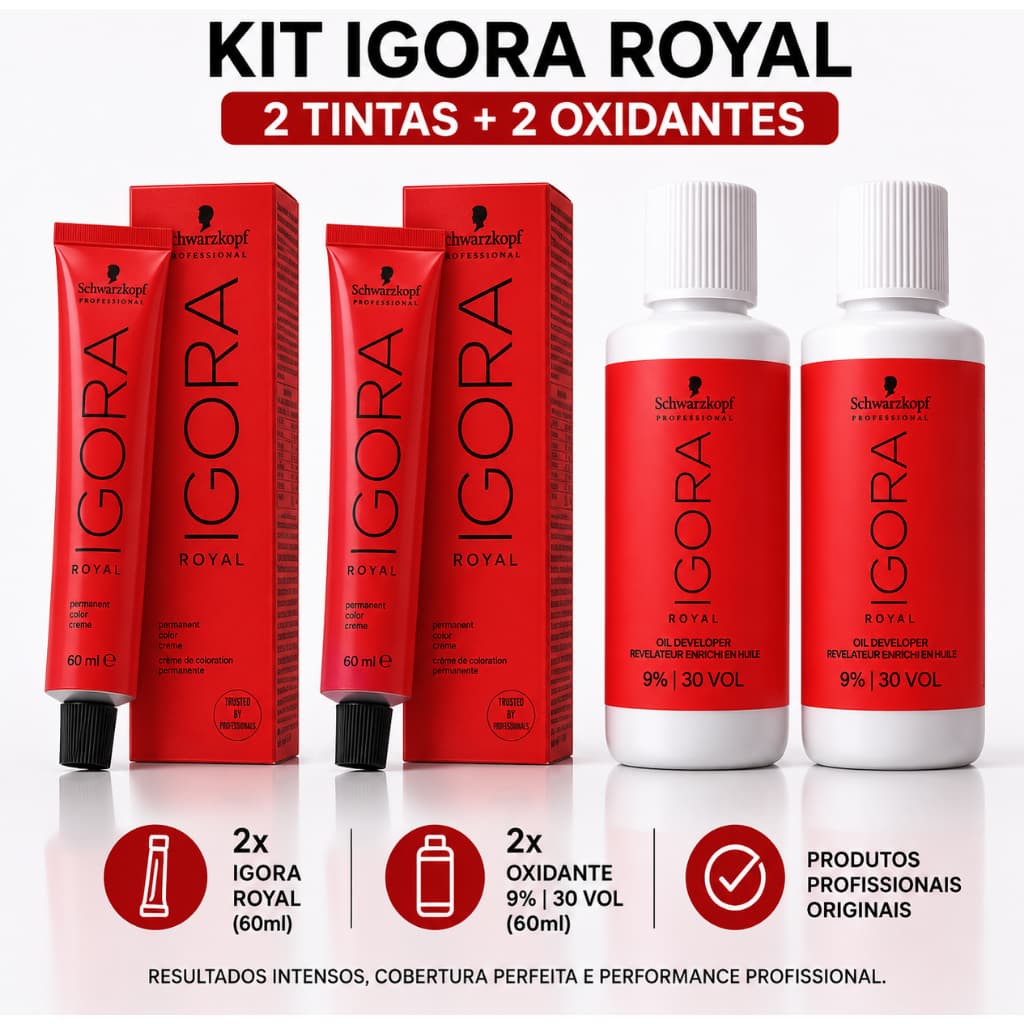 Kit Tinta Igora Royal 2un 6-68 + 2un Ox Água Oxigenada 30vol