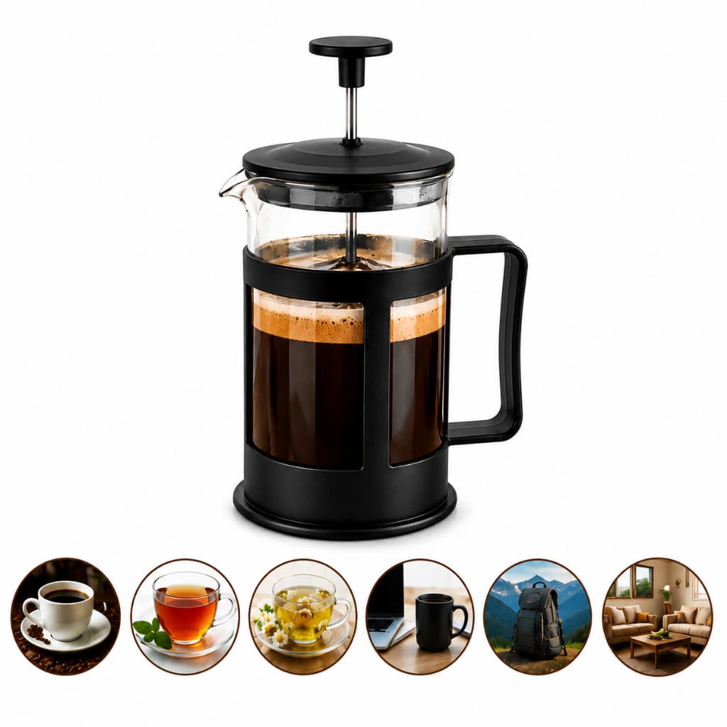 Cafeteira Francesa 300ml Prensa Francesa para Café Chá e Infusões em Vidro com Filtro e Alça Ergonômica Preta