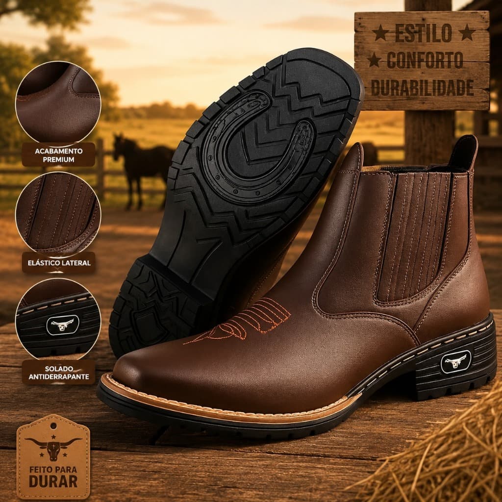 Botina Masculina Texana Botina Chelsea Country Confortável Em Couro Eco