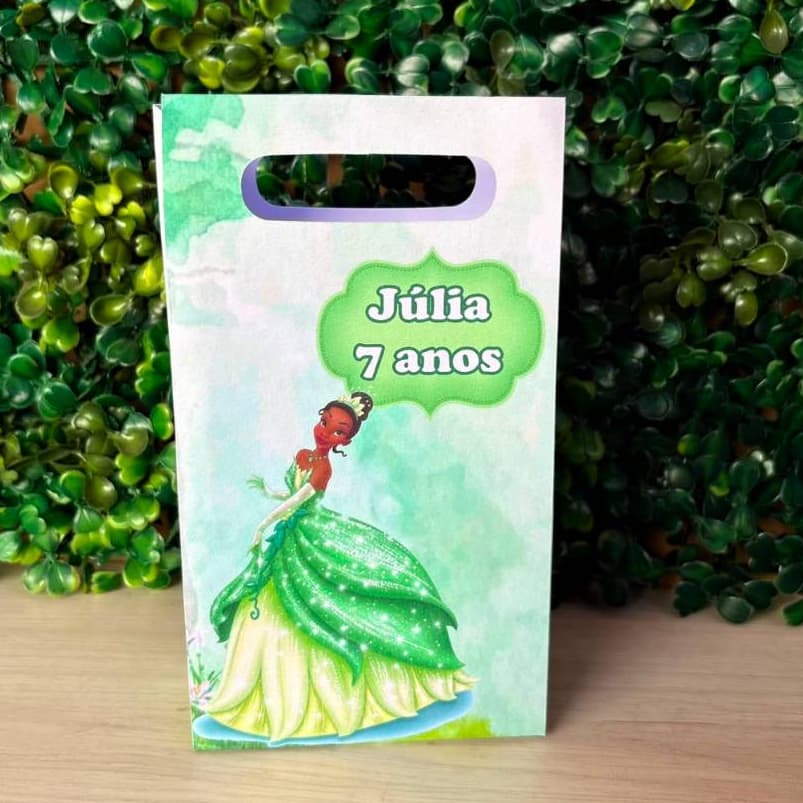 Sacolinha Personalizadas A Princesa e o Sapo - Lembrancinha Princesa Tiana - Sacolinha pegue e monte de papel