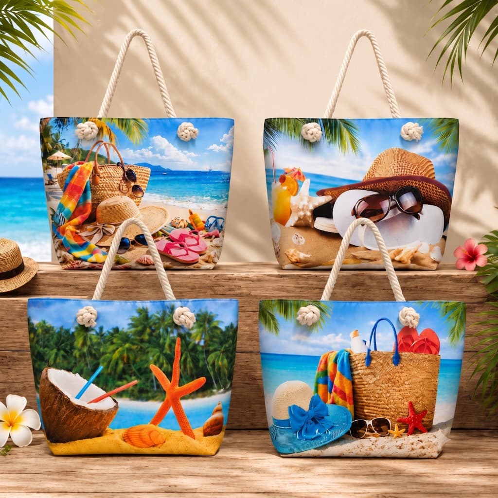 Bolsa Praia Feminina Grande Estampada Tropical com Alças de Corda Resistente