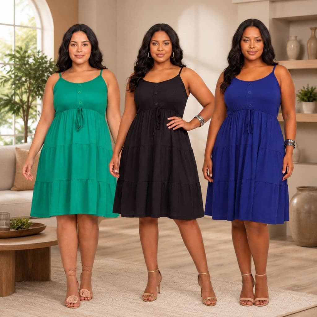 3 Vestidos Plus Size Alça Fina Casual Feminina Premium Confortável Moda Mulher