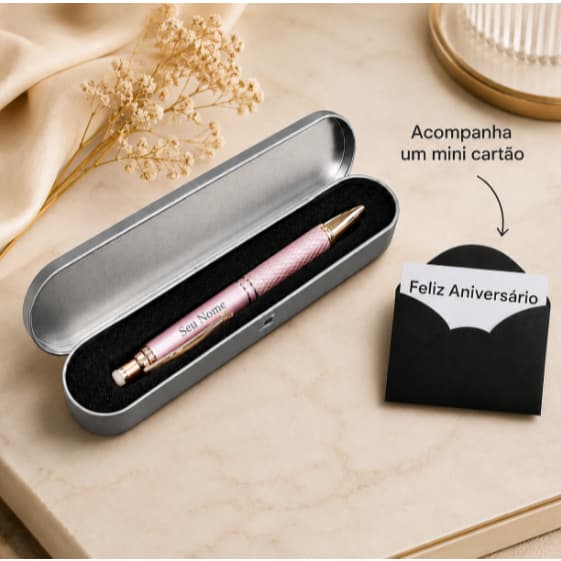 Caneta Personalizada  com Nome + Estojo para Caneta + Cartão de Com Sua Dedicadoria