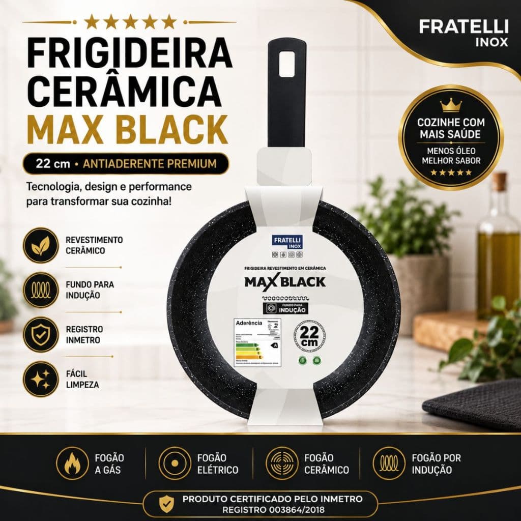 Frigideira Ceramica Antiaderente 22cm Fundo Inducao Duravel Facil Limpeza