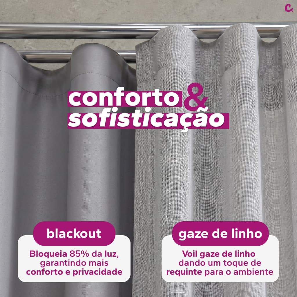 Cortina Trilho Suíço Duplo Voil Linho + Forro Blackout 3,00 x 2,30/2,40/2,50/2,60/2,70/2,80 Alto Padrão