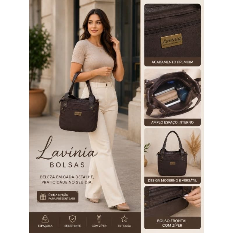 👜 Bolsa Feminina Lavínia Bolsas – Modelo Aurora | Elegância, Espaço e Praticidade