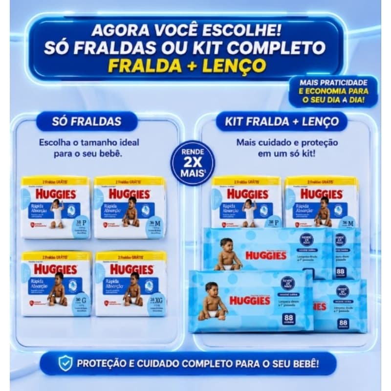 Fralda Descartável Huggies Tripla Proteção - Tamanhos P, M, G e XG